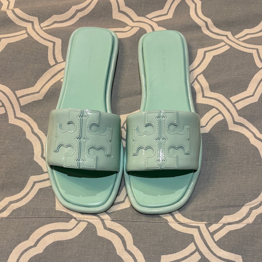 Tory Burch Pastel Green/Blue Slide Sandals.  Comes with dust bag.